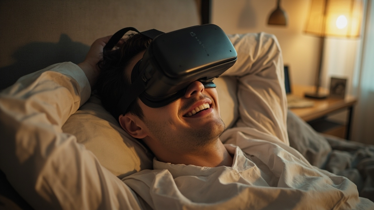Man using VR headset for gay VR porn immersion