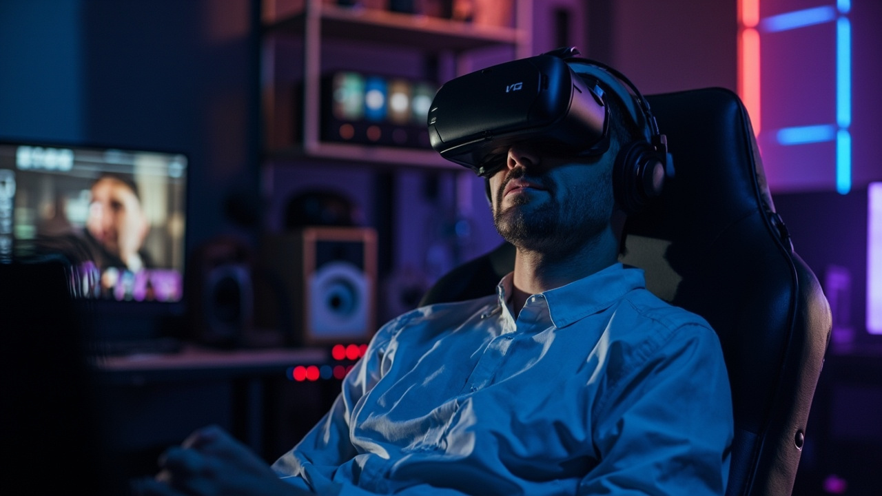 Man using VR headset for immersive gay porn experience